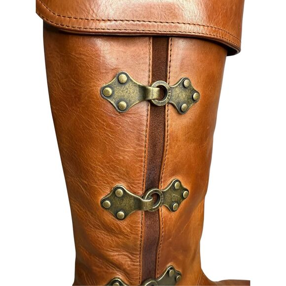 FRYE Paige Women’s 7 Clovertab Cuff Riding Boots Brown Leather Western Boho - Picture 4 of 13